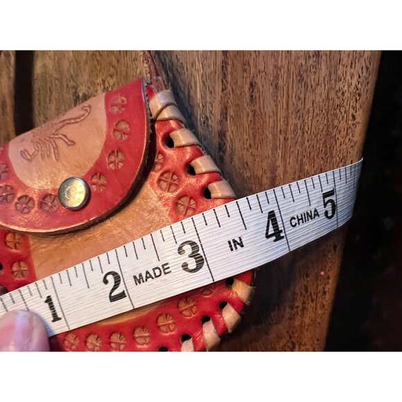 Vintage Durango Scorpion Tooled Leather Mini Crossbody Bag With Red Accents - Picture 7 of 9